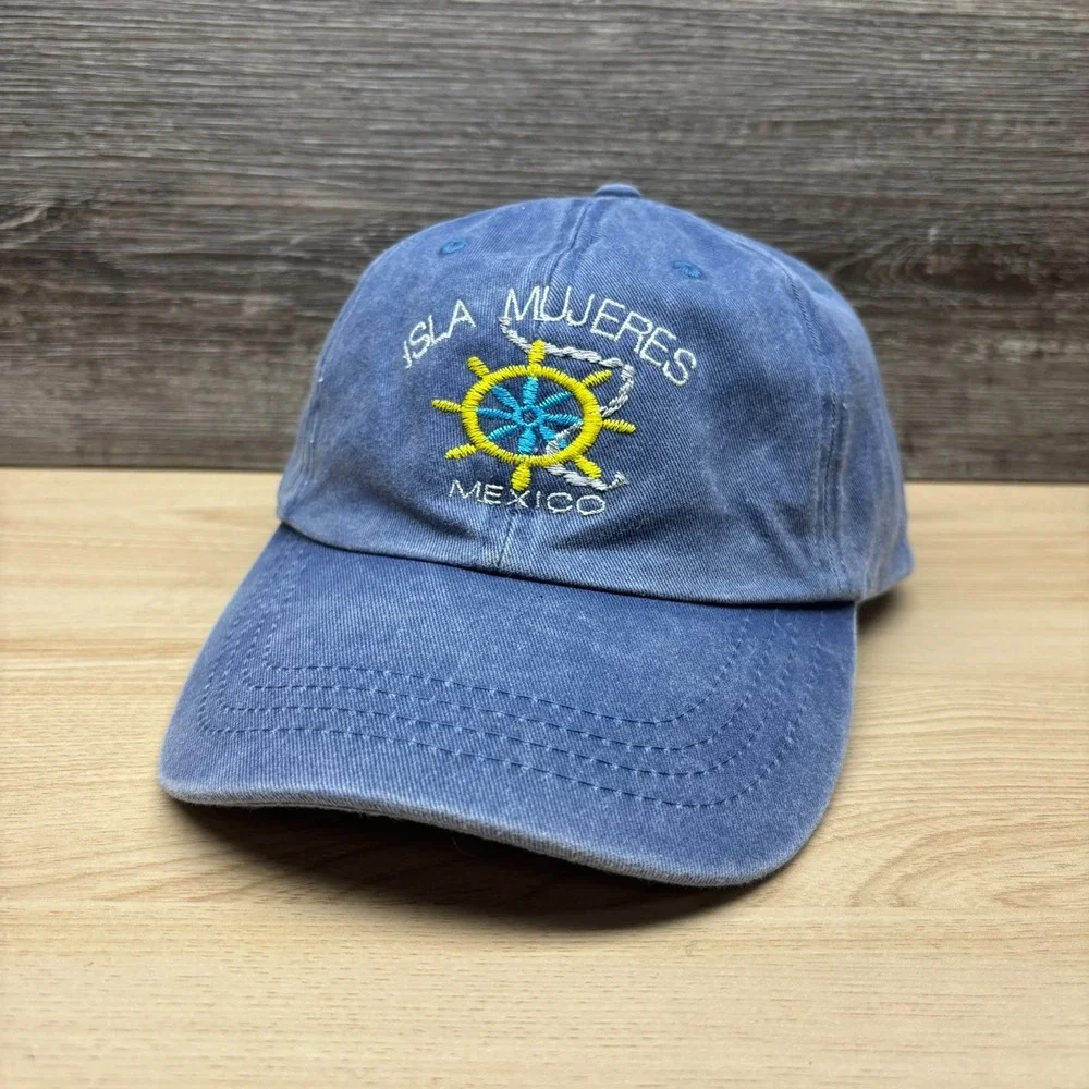 dkps Gorras Isla Mujeres Mexico Hat Blue Nautical Ship Wheel Strap Back Cap